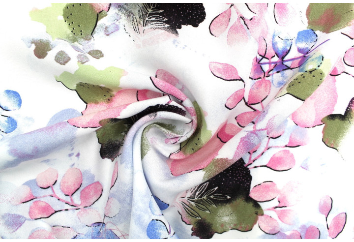 Tissu Popeline Viscose Imprimé Fleur d'Artiste Rose -Au Mètre