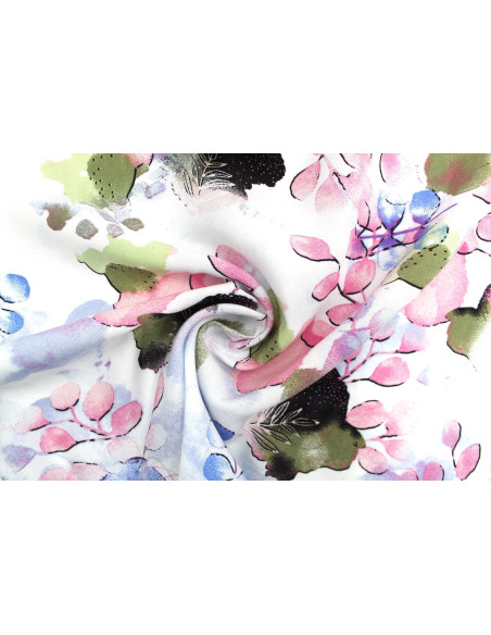 Tissu Popeline Viscose Imprimé Fleur d'Artiste Rose -Au Mètre