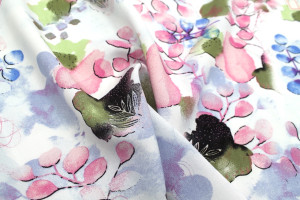 Tissu Popeline Viscose Imprimé Fleur d'Artiste Rose -Au Mètre 2