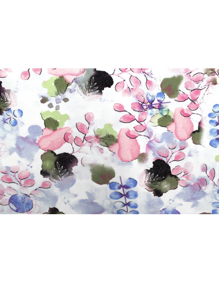 Tissu Popeline Viscose Imprimé Fleur d'Artiste Rose -Au Mètre