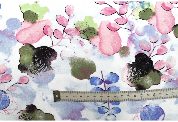 Tissu Popeline Viscose Imprimé Fleur d'Artiste Rose -Au Mètre