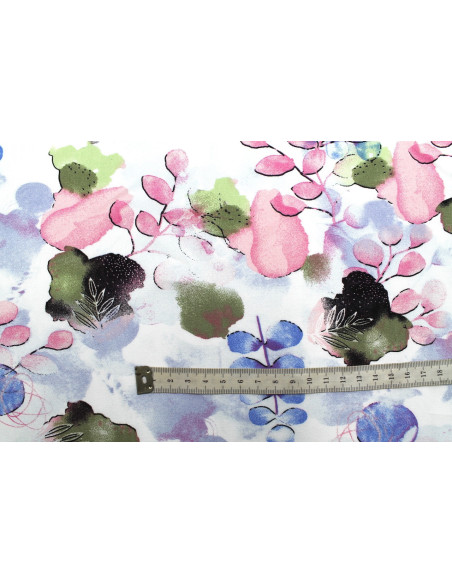Tissu Popeline Viscose Imprimé Fleur d'Artiste Rose -Au Mètre