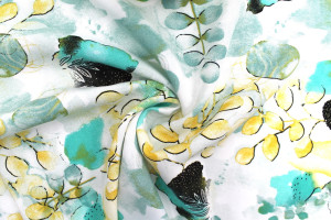 Tissu Popeline Viscose Imprimé Fleur d'Artiste Vert -Au Mètre