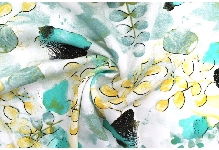Tissu Popeline Viscose Imprimé Fleur d'Artiste Vert -Au Mètre