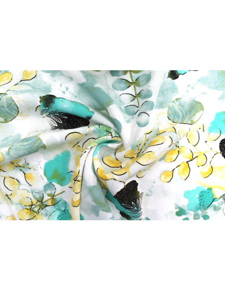 Tissu Popeline Viscose Imprimé Fleur d'Artiste Vert -Au Mètre