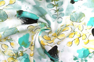 Tissu Popeline Viscose Imprimé Fleur d'Artiste Vert -Au Mètre