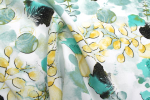Tissu Popeline Viscose Imprimé Fleur d'Artiste Vert -Au Mètre 2