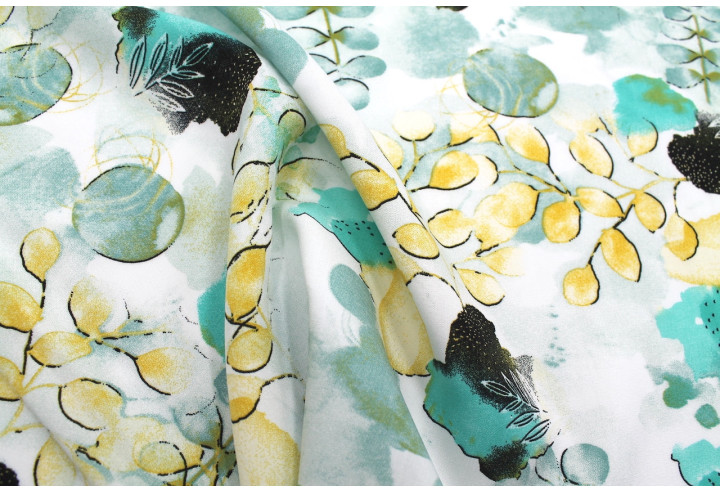 Tissu Popeline Viscose Imprimé Fleur d'Artiste Vert -Au Mètre