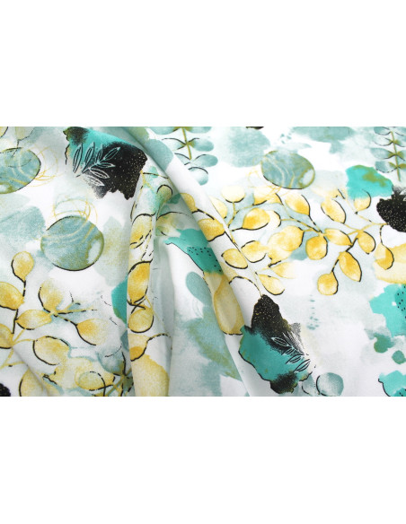 Tissu Popeline Viscose Imprimé Fleur d'Artiste Vert -Au Mètre