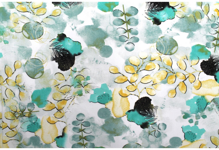 Tissu Popeline Viscose Imprimé Fleur d'Artiste Vert -Au Mètre