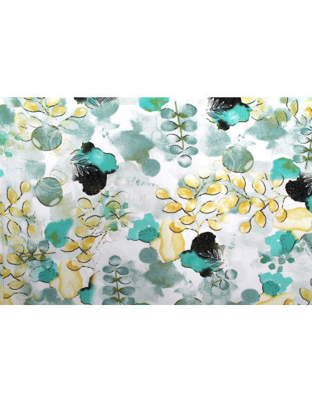 Tissu Popeline Viscose Imprimé Fleur d'Artiste Vert -Au Mètre
