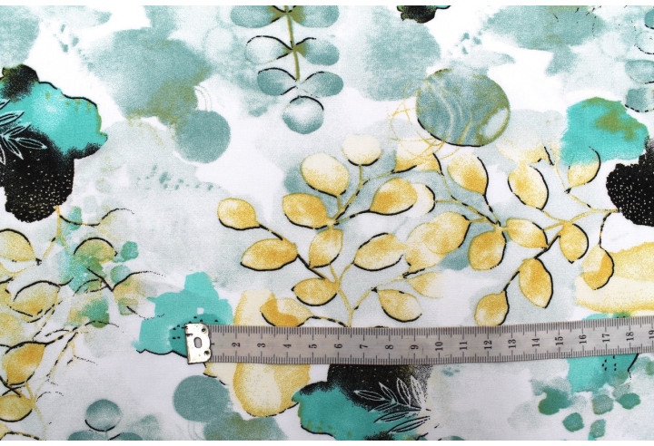 Tissu Popeline Viscose Imprimé Fleur d'Artiste Vert -Au Mètre