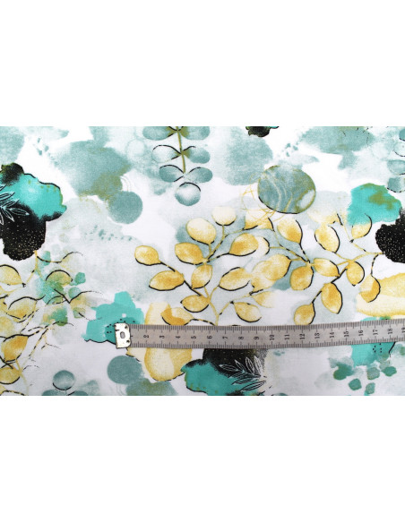 Tissu Popeline Viscose Imprimé Fleur d'Artiste Vert -Au Mètre