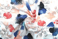 Tissu Popeline Viscose Imprimé Fleur d'Artiste Corail -Au Mètre