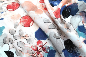 Tissu Popeline Viscose Imprimé Fleur d'Artiste Corail -Au Mètre 2