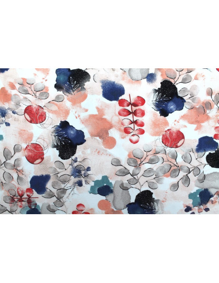 Tissu Popeline Viscose Imprimé Fleur d'Artiste Corail -Au Mètre