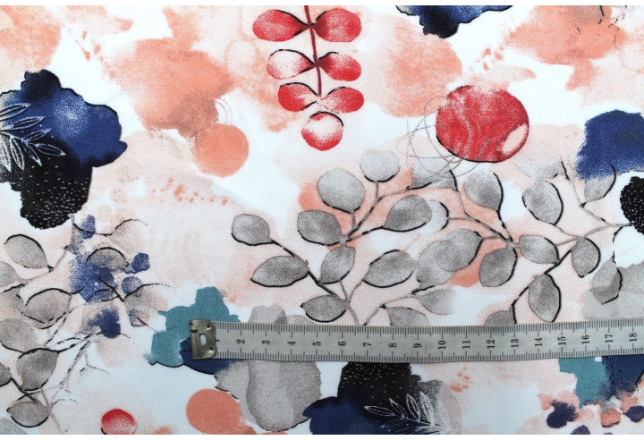 Tissu Popeline Viscose Imprimé Fleur d'Artiste Corail -Au Mètre