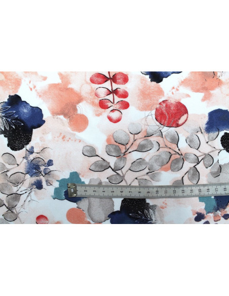 Tissu Popeline Viscose Imprimé Fleur d'Artiste Corail -Au Mètre