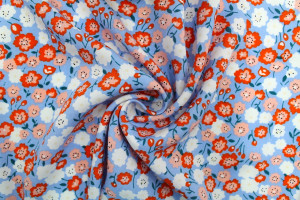 Tissu Popeline Viscose Imprimé Florasia Bleu Ciel -Au Mètre