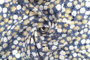 Tissu Popeline Viscose Imprimé Florasia Bleu Foncé -Au Mètre
