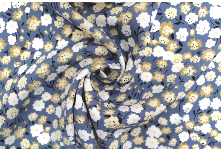 Tissu Popeline Viscose Imprimé Florasia Bleu Foncé -Au Mètre