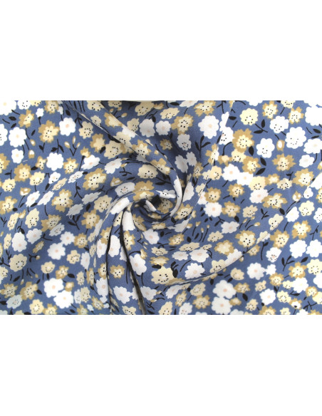 Tissu Popeline Viscose Imprimé Florasia Bleu Foncé -Au Mètre