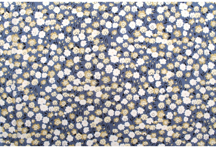 Tissu Popeline Viscose Imprimé Florasia Bleu Foncé -Au Mètre