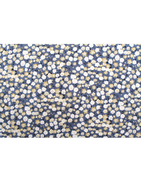 Tissu Popeline Viscose Imprimé Florasia Bleu Foncé -Au Mètre