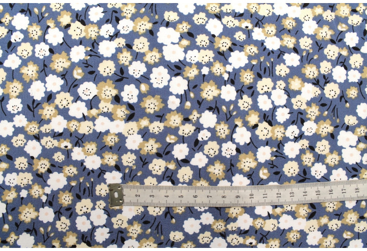 Tissu Popeline Viscose Imprimé Florasia Bleu Foncé -Au Mètre