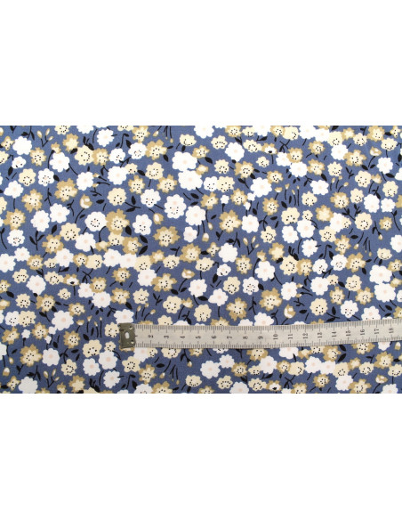 Tissu Popeline Viscose Imprimé Florasia Bleu Foncé -Au Mètre