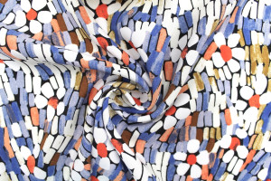 Tissu Popeline Viscose Imprimé Screen Bleu -Au Mètre