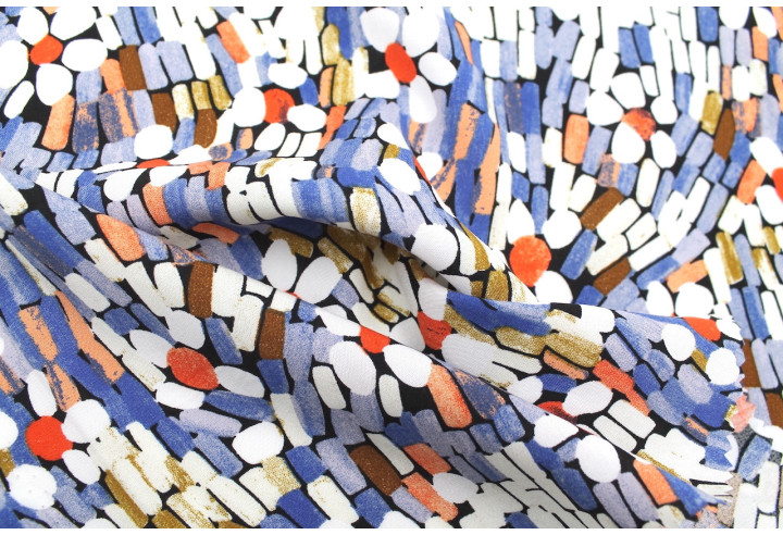 Tissu Popeline Viscose Imprimé Screen Bleu -Au Mètre