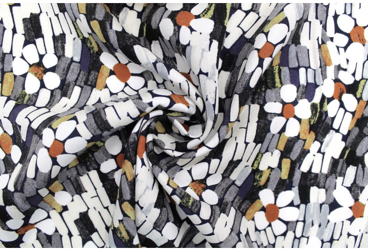 Tissu Popeline Viscose Imprimé Screen Noir -Au Mètre