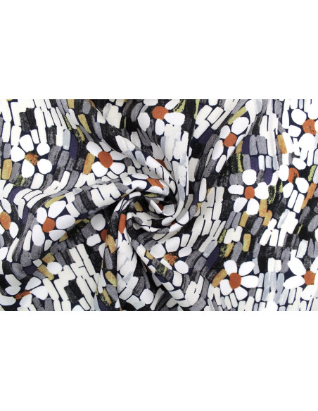 Tissu Popeline Viscose Imprimé Screen Noir -Au Mètre