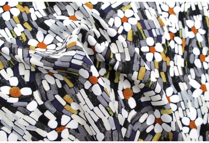 Tissu Popeline Viscose Imprimé Screen Noir -Au Mètre