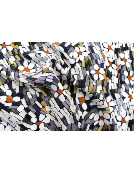 Tissu Popeline Viscose Imprimé Screen Noir -Au Mètre