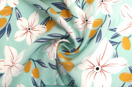 Tissu Popeline Viscose Imprimé Fleur Évy Menthe -Au Mètre