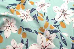 Tissu Popeline Viscose Imprimé Fleur Évy Menthe -Au Mètre 2