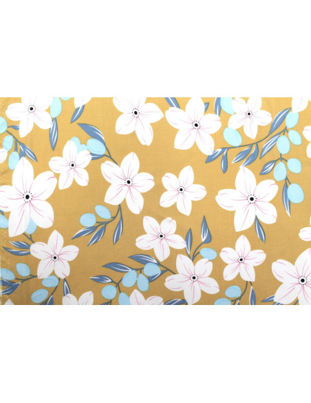 Tissu Popeline Viscose Imprimé Fleur Évy Moutarde -Au Mètre