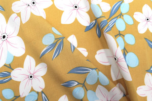 Tissu Popeline Viscose Imprimé Fleur Évy Moutarde -Au Mètre 2