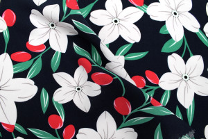 Tissu Popeline Viscose Imprimé Fleur Évy Marine -Au Mètre 2