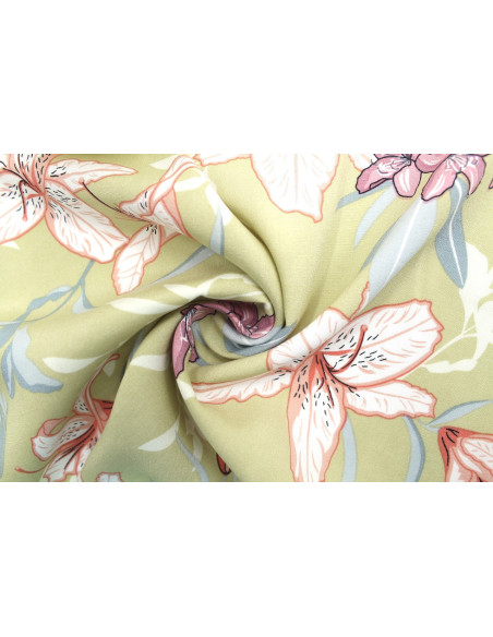 Tissu Popeline Viscose Imprimé Fleur Lysa Beige -Au Mètre