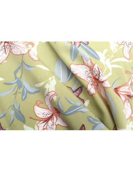 Tissu Popeline Viscose Imprimé Fleur Lysa Beige -Au Mètre
