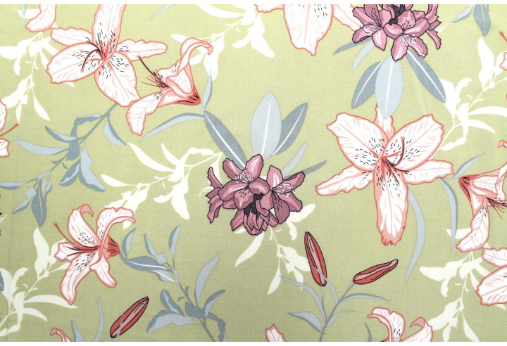 Tissu Popeline Viscose Imprimé Fleur Lysa Beige -Au Mètre