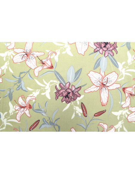 Tissu Popeline Viscose Imprimé Fleur Lysa Beige -Au Mètre