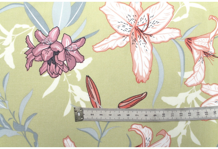Tissu Popeline Viscose Imprimé Fleur Lysa Beige -Au Mètre