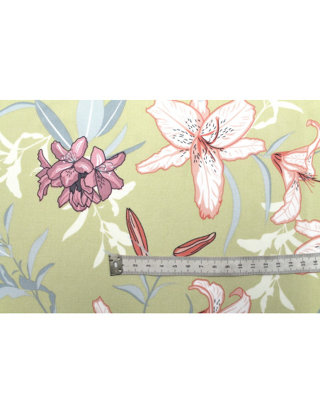 Tissu Popeline Viscose Imprimé Fleur Lysa Beige -Au Mètre