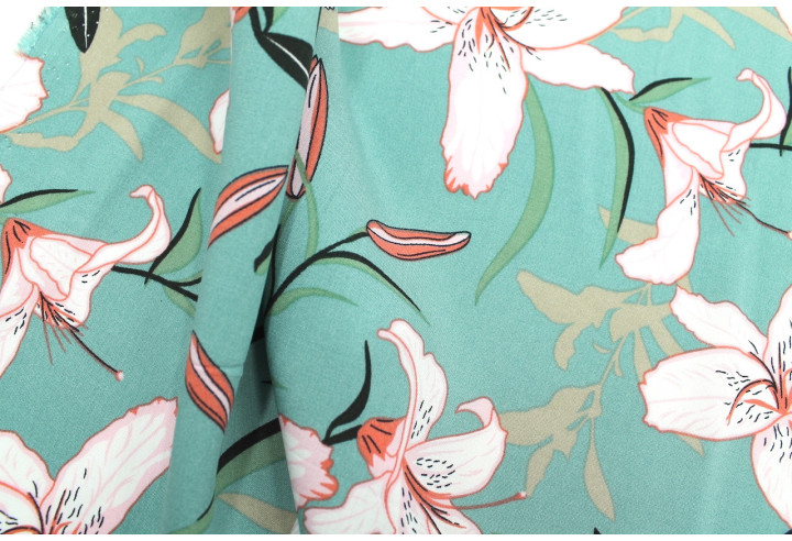Tissu Popeline Viscose Imprimé Fleur Lysa Bleu -Au Mètre