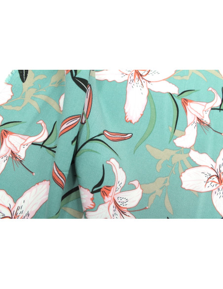 Tissu Popeline Viscose Imprimé Fleur Lysa Bleu -Au Mètre
