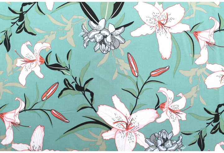 Tissu Popeline Viscose Imprimé Fleur Lysa Bleu -Au Mètre